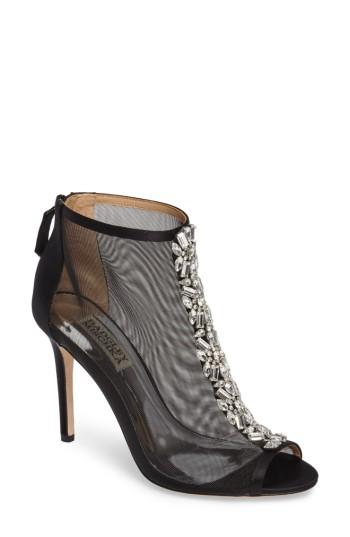 Women's Badgley Mischka Moss Embellished Open Toe Bootie .5 M - Black