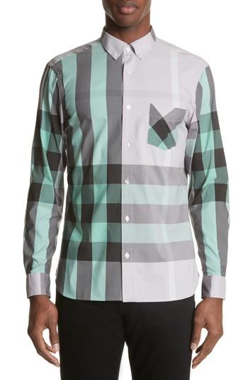 Men's Burberry Thornaby Slim Fit Plaid Sportshirt, Size - Purple