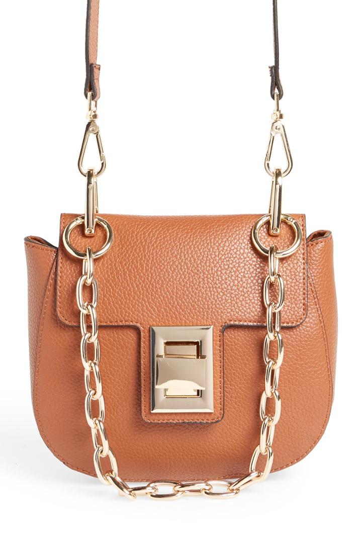 Steve Madden Draped Chain Faux Leather Crossbody Bag - Brown
