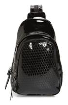 Violet Ray New York Faux Textured Patent Leather Convertible Backpack - Black
