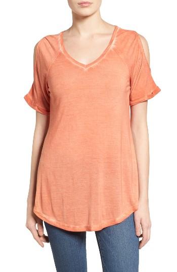 Women's Caslon Cold Shoulder V-neck Tee - Coral