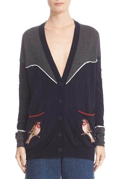 Women's Stella Mccartney Nashville Applique & Piped Detail Colorblock Wool Cardigan