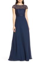 Women's Hayley Paige Occasions Lace Bodice Chiffon Evening Dress - Blue