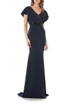 Women's Carmen Marc Valvo Infusion Beaded Flutter Sleeve Gown - Blue