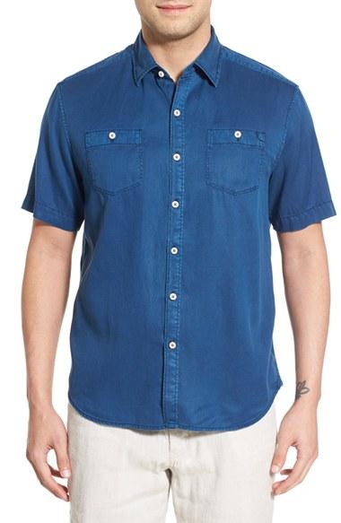 Men's Tommy Bahama 'new Twilly' Island Modern Fit Short Sleeve Twill Shirt - Blue