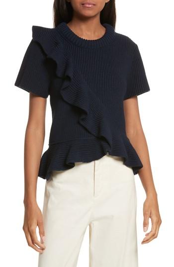 Women's Sea Ruffle Wool Sweater - Blue