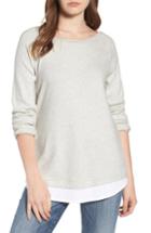 Women's Caslon Button Back Layered Look Sweatshirt - Grey