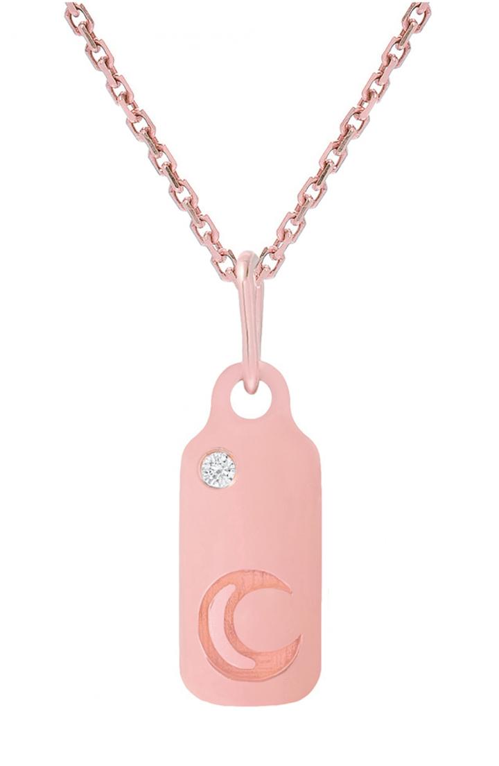 Women's Mini Mini Jewels Icons - Crescent Moon Diamond Dog Tag Necklace