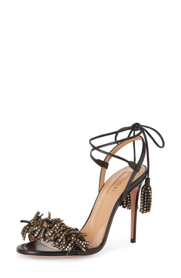 Women's Aquazzura Wild Crystal Fringe Sandal Us / 36eu - Black