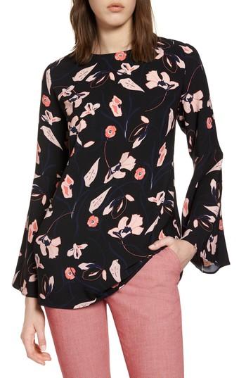 Women's Halogen Bow Back Print Flare Sleeve Tunic - Black