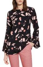 Women's Halogen Bow Back Print Flare Sleeve Tunic - Black