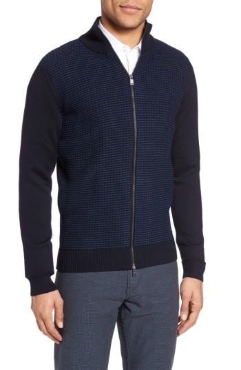 Men's Boss Bacco Full Zip Wool Sweater Jacket, Size - Blue