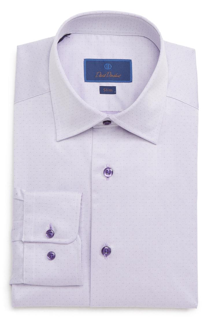 Men's David Donahue Slim Fit Dot Dress Shirt .5 - 32/33 - Purple