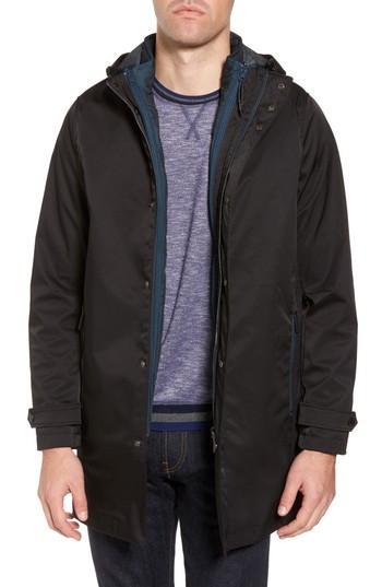Men's Ted Baker London Longline Raincoat With Zip Out Vest (m) - Black