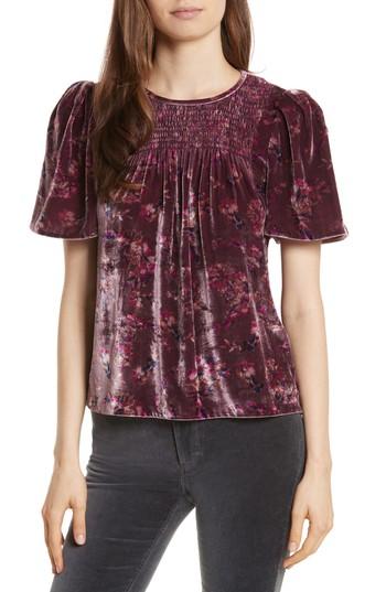 Women's Rebecca Taylor Jewel Paisley Smocked Velvet Top - Red