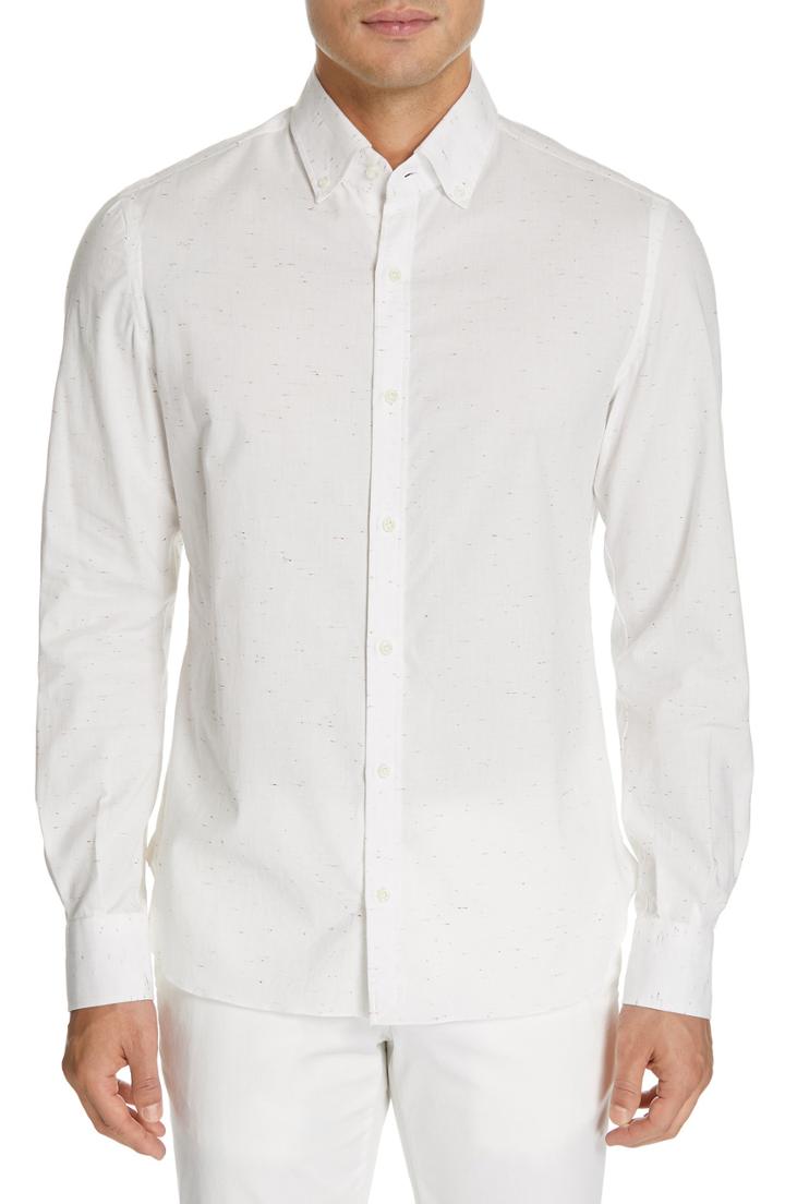 Men's Eidos Slim Fit Tweed Dress Shirt Eu - White