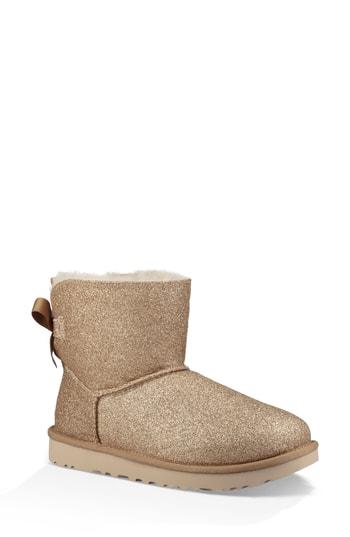 Women's Ugg Mini Bailey Bow Sparkle Genuine Shearling Boot M - Metallic