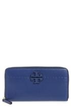 Women's Tory Burch Mcgraw Leather Continental Zip Wallet - Blue