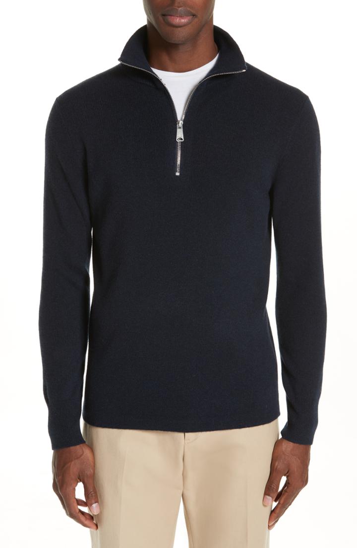 Men's Burberry Hendon Quarter Zip Cashmere Sweater - Blue