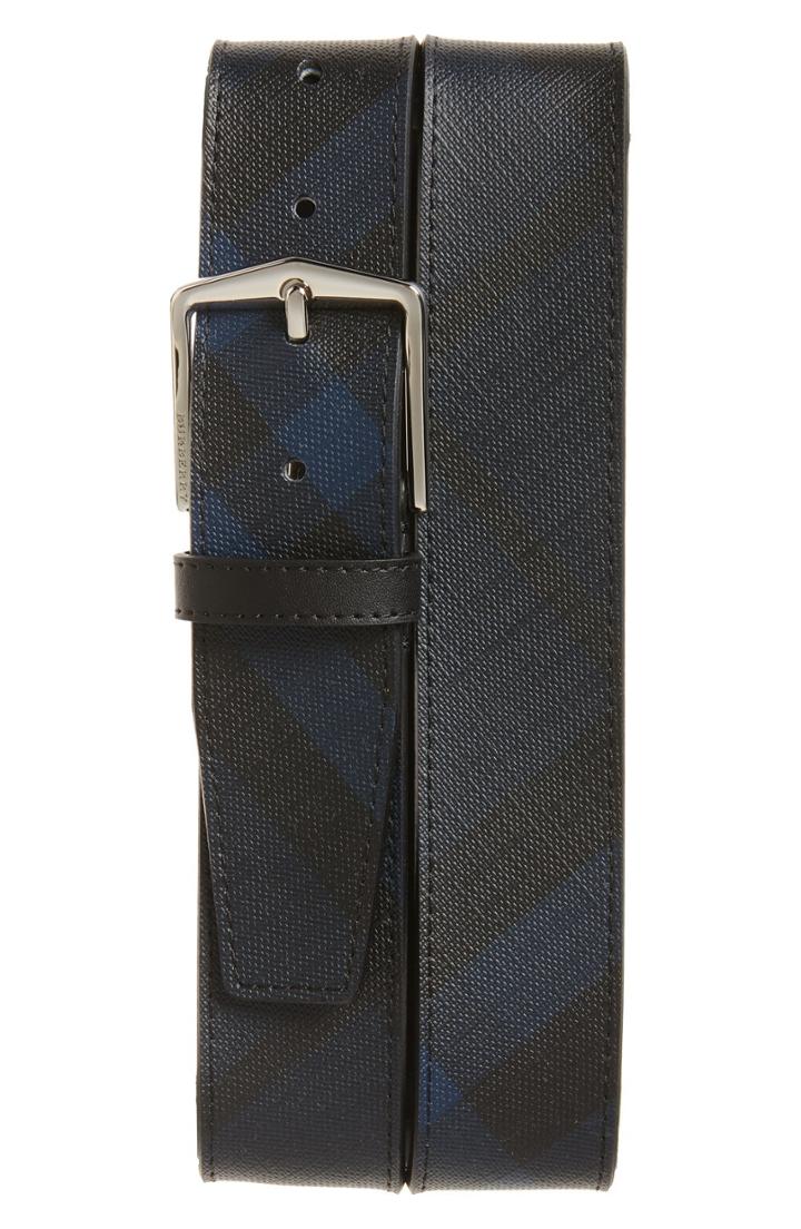 Men's Burberry 'joe' Check Pattern Belt 5 - Navy/ Black