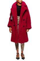 Women's Topshop Big Borg Long Coat Us (fits Like 10-12) - Red