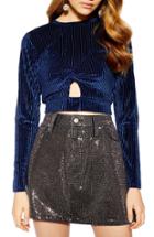 Women's Topshop Velvet Rib Twist Front Top Us (fits Like 0-2) - Blue