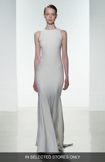 Women's Amsale Brody Embellished Back Crepe Mermaid Gown, Size In Store Only - Ivory