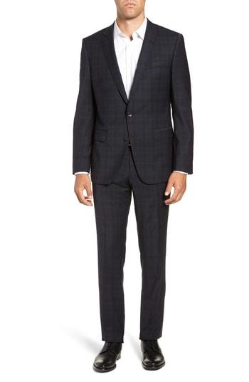 Men's Boss Huge/genius Trim Fit Stretch Plaid Wool Suit