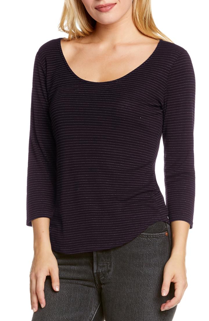 Women's Michael Stars Metallic Stripe Tee, Size - Purple