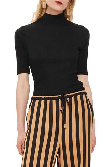 Women's Topshop Elbow Sleeve Turtleneck Top Us (fits Like 0) - Black