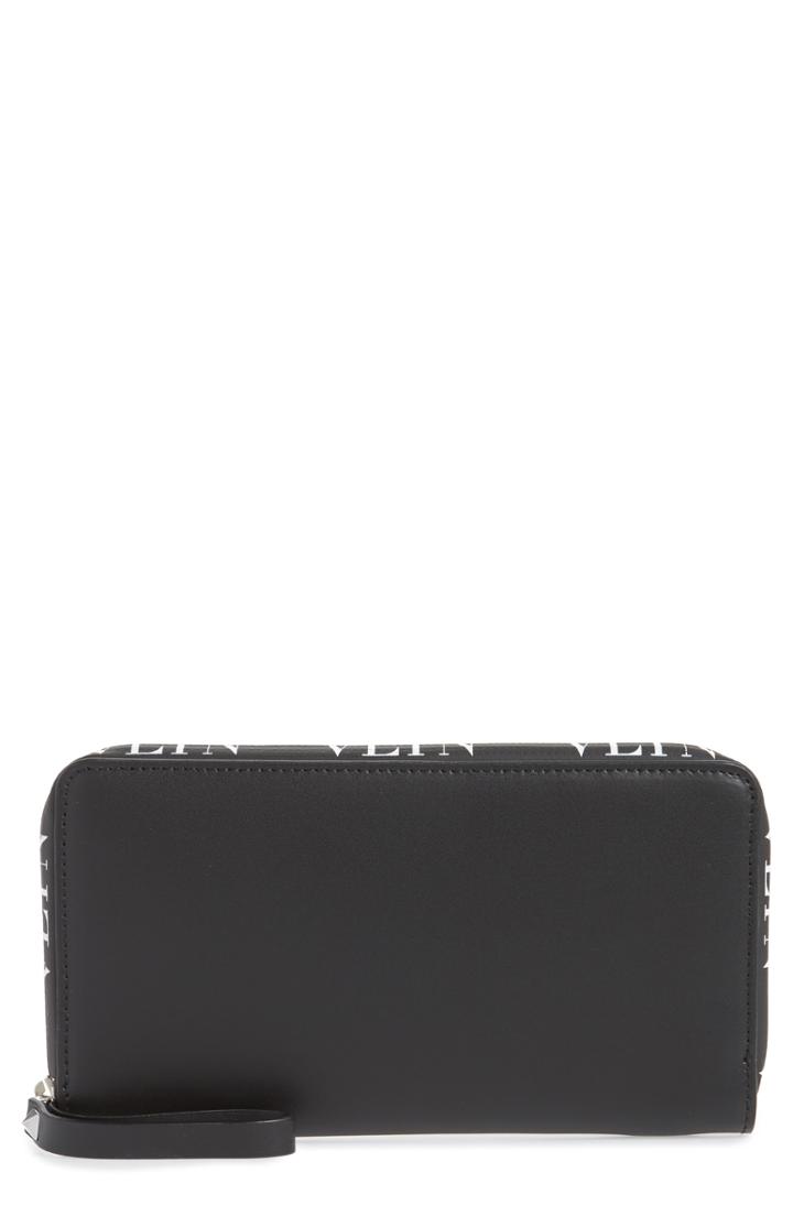 Men's Valentino Garavani Long Leather Zip Wallet - Black