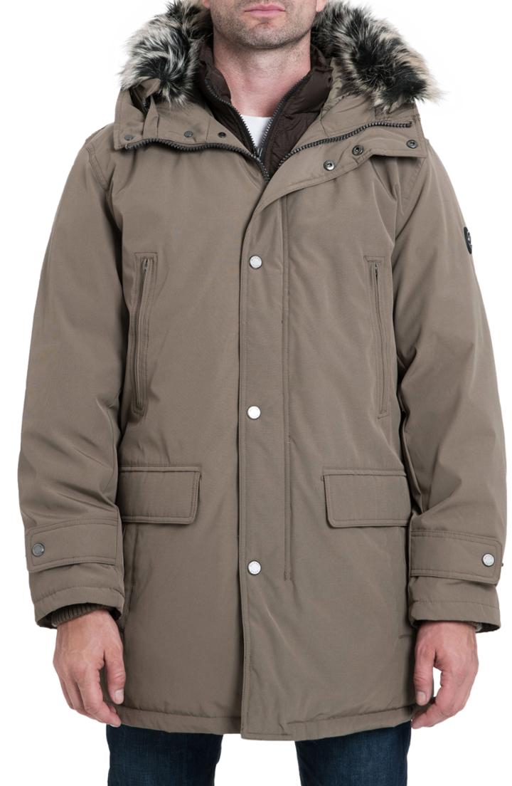 Men's Michael Kors Lagrange Parka With Faux Fur Trim - Beige