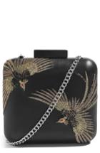 Topshop Embroidered Bird Boxy Leather Crossbody Bag - Black