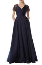 Women's Ml Monique Lhuillier Lace Sleeve Ball Gown - Blue