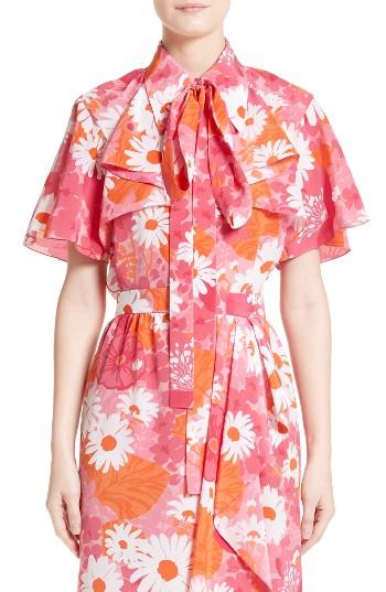 Women's Michael Kors Floral Silk Bow Neck Blouse