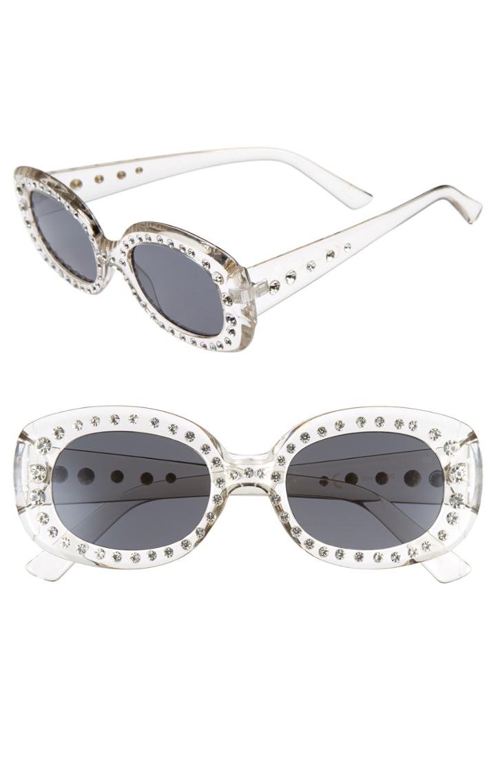 Women's Glance Eyewear 49mm Clear Rhinestone Rectangular Sunglasses - Clear