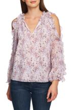Women's 1.state Bloomsbury Floral Ruffle Cold Shoulder Top, Size - Pink