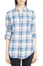 Women's Satin Laurent Plaid Western Shirt - Blue
