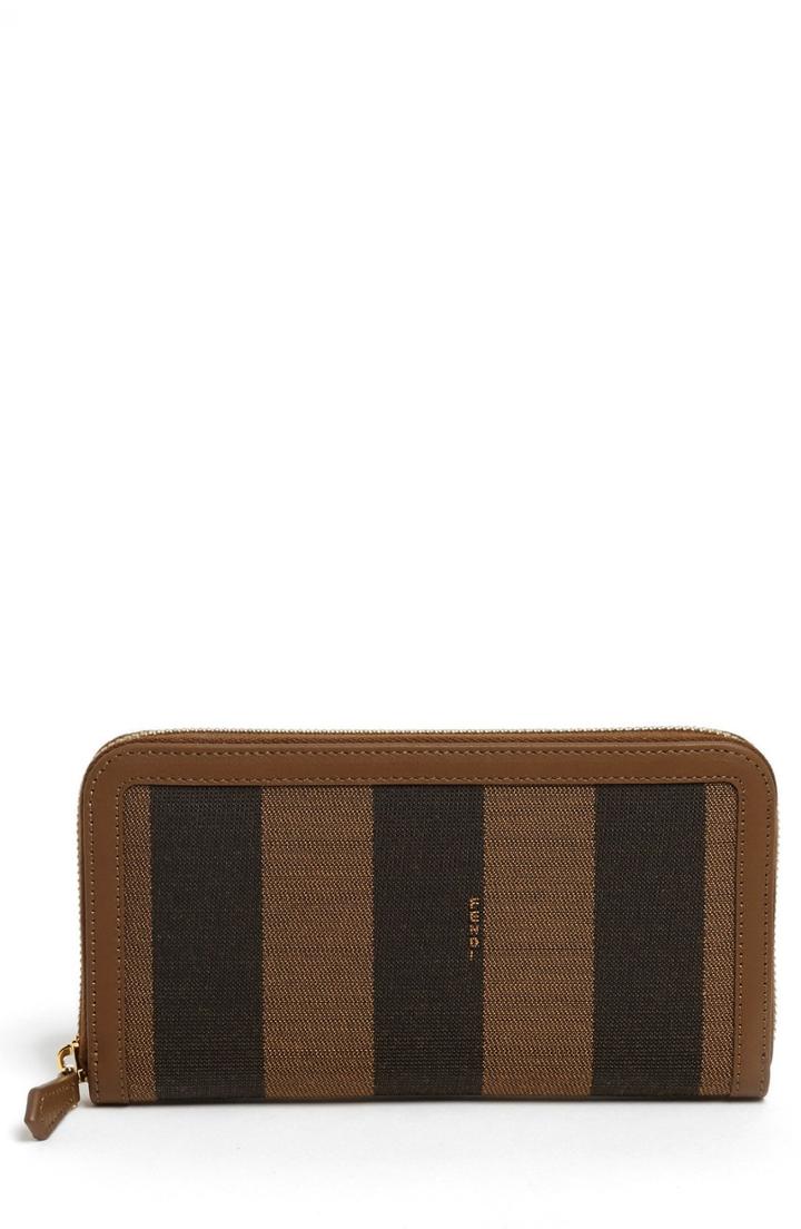 Women's Fendi 'pequin' Zip Around Wallet - Brown