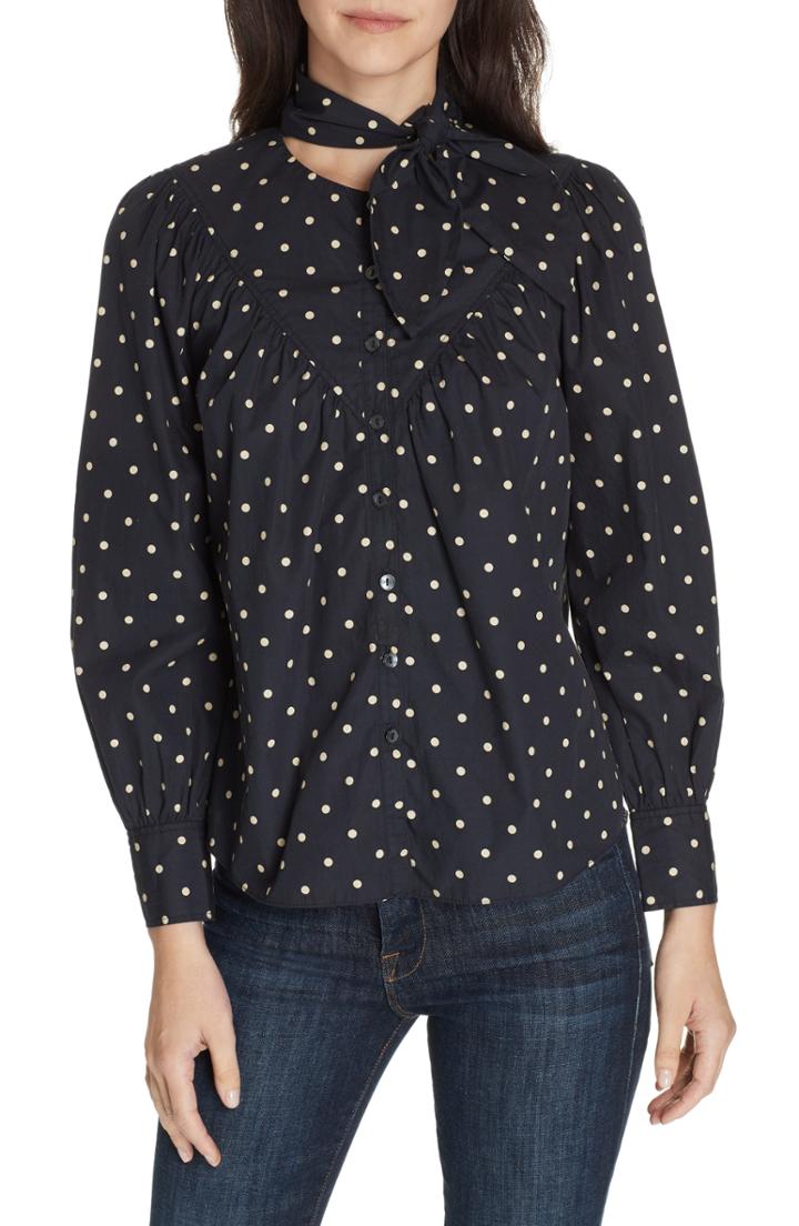Women's La Vie Rebecca Taylor Dot Tie Neck Blouse - Black