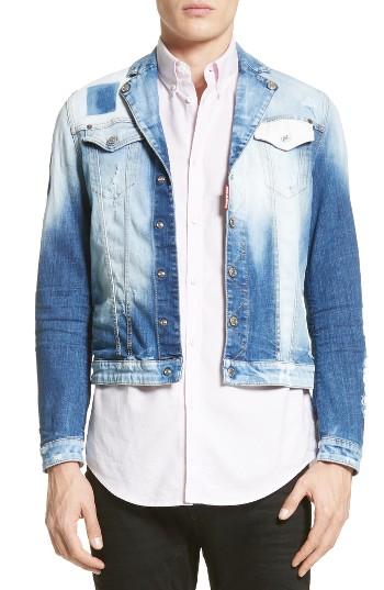 Men's Dsquared2 Fade Out Denim Biker Jacket Eu - Blue