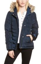 Women's Dorothy Perkins Faux Fur Trim Hooded Puffer Jacket Us / 8 Uk - Blue