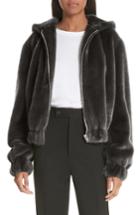Women's Helmut Lang Faux Fur Hooded Bomber Jacket - Black