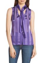 Women's Alice + Olivia Gwenda Shadow Stripe Tie Neck Blouse - Purple