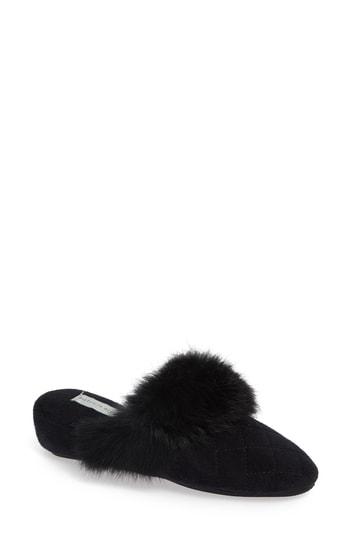 Women's Patricia Green Josephine Genuine Rabbit Fur & Faux Fur Trim Slipper M - Black