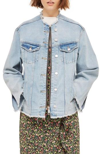 Women's Topshop Zip Through Denim Jacket Us (fits Like 10-12) - Blue