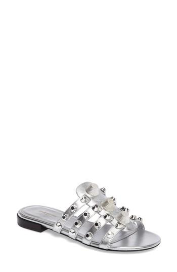 Women's Balenciaga Arena Studded Slide Sandal Us / 37eu - Metallic