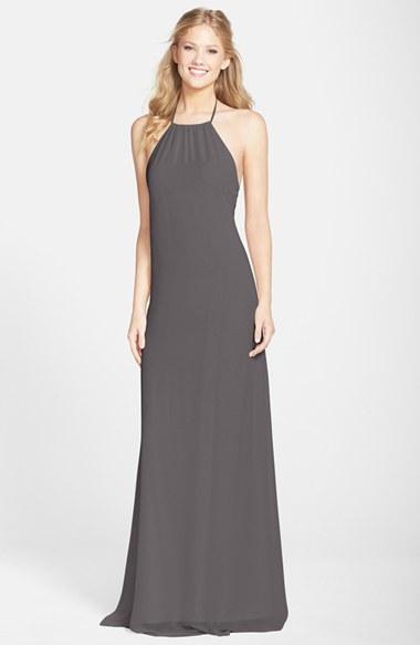 Women's Nouvelle Amsale 'jordan' Open Back Chiffon Halter Gown, Size - Grey