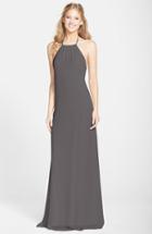 Women's Nouvelle Amsale 'jordan' Open Back Chiffon Halter Gown, Size - Grey