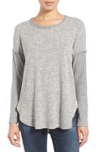 Petite Women's Bobeau Rib Long Sleeve Fuzzy Sweatshirt, Size P - Grey